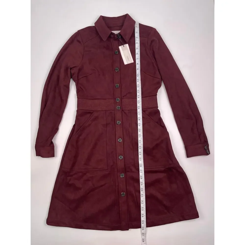 NWT A Loves A Burgundy Faux Suede Button Front Long Sleeve Dress Size M - Picture 9 of 11